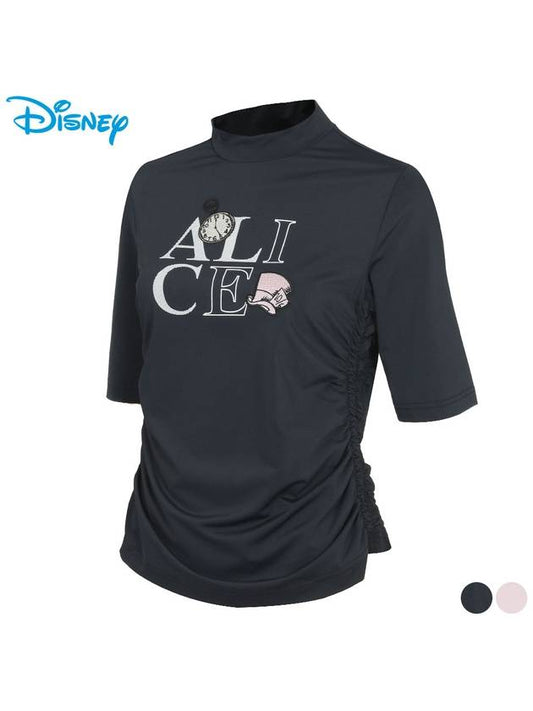 Lettering Embroidery Shirring Short Sleeve High Neck Half Neck T-Shirt DN1LTS015 - DISNEY GOLF - BALAAN 1