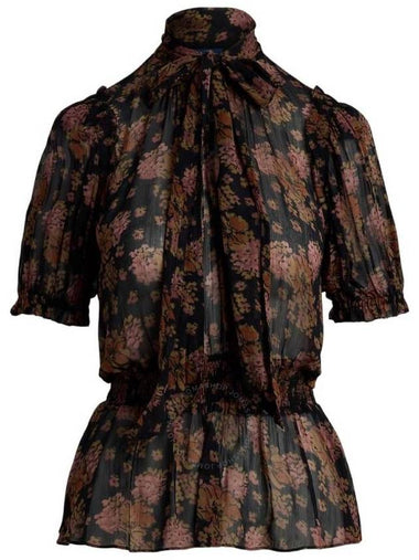 Polo Ralph Lauren Georgette Floral Tie Neck Blouse Size Small - POLO RALPH LAUREN - BALAAN 1