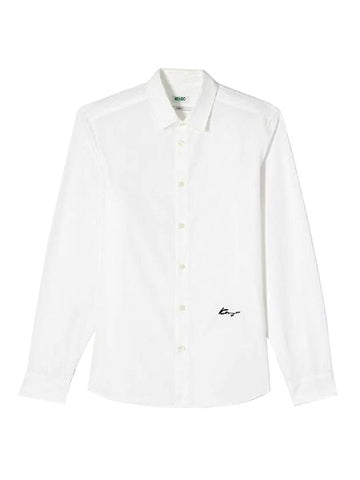 Embroidered Logo Cotton Long Sleeve Shirt White - KENZO - BALAAN 1