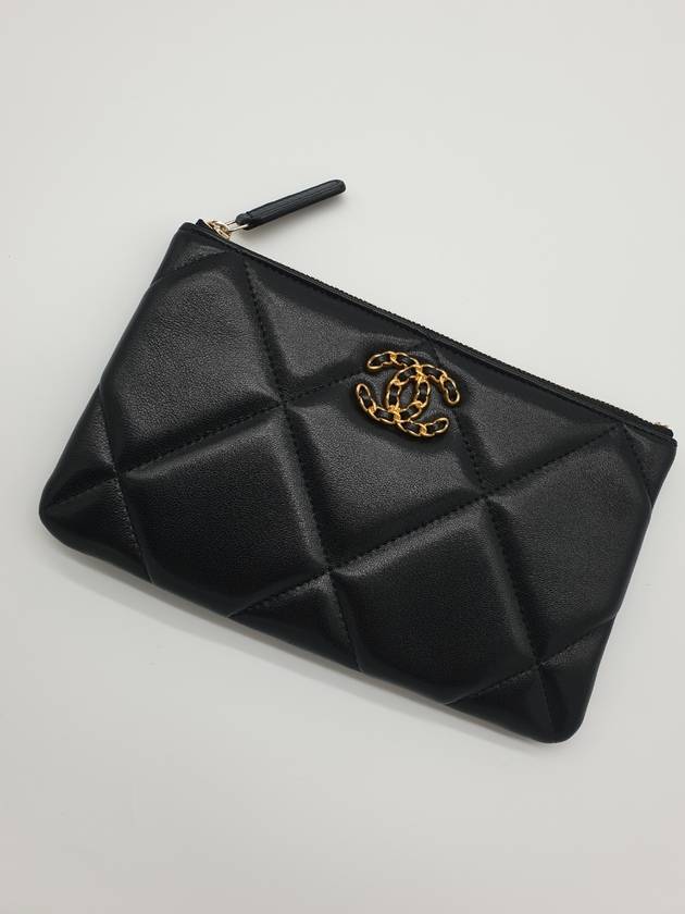 Nineteen Gold Logo Small Lambskin Pouch Bag Black - CHANEL - BALAAN 3