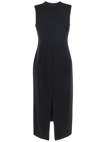 Black Sleeveless Dress With Round Neck And Front Single Slit In Tech Fabric Woman - THEORY - BALAAN 1