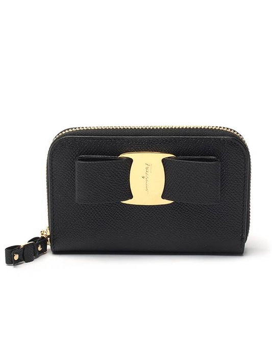 Vara Bow Zipper Card Wallet Black - SALVATORE FERRAGAMO - BALAAN 2