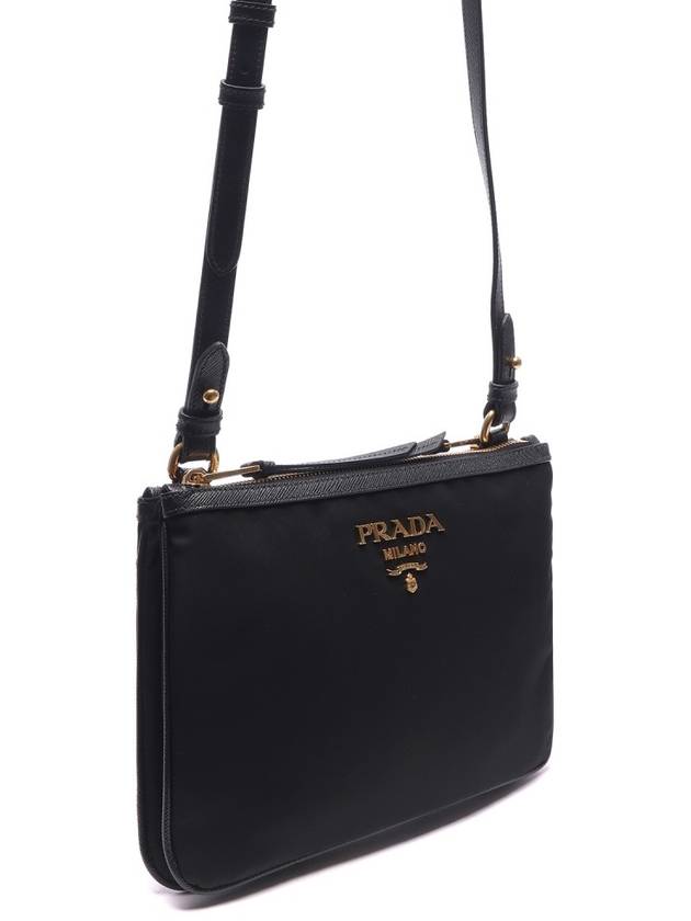 Gold Logo Double Zip Nylon Cross Bag Black - PRADA - BALAAN 4