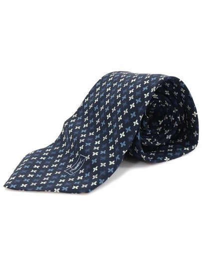 100 silk navy flower pattern tie - SAINT LAURENT - BALAAN 2