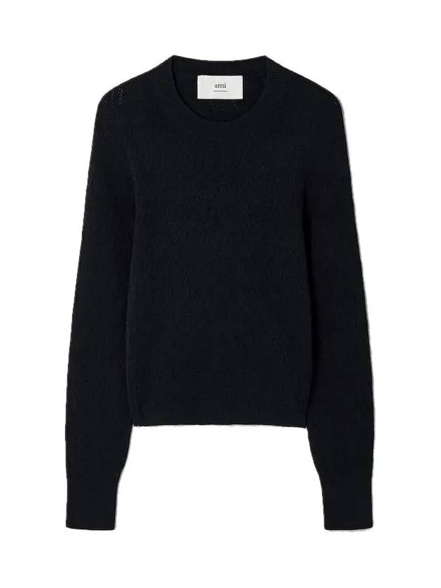 De Coeur Pointel Crew Neck Knit Top Black - AMI - BALAAN 2