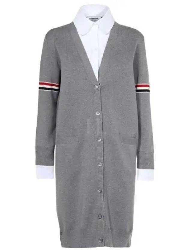 Milano Stitch Combo Shirt Cardigan Light Grey - THOM BROWNE - BALAAN 2