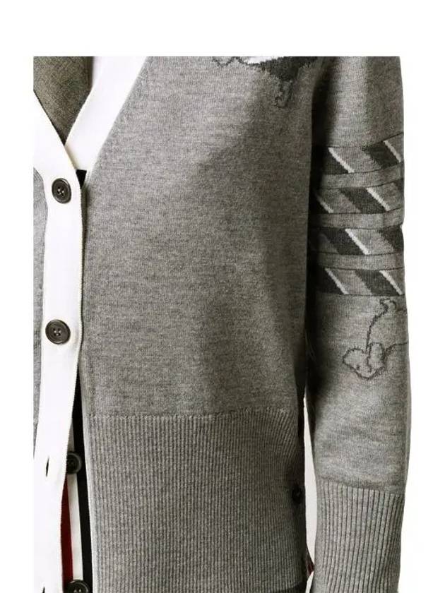 Hector Icon 4 Bar Classic V-neck Fine Merino Cardigan Grey - THOM BROWNE - BALAAN.