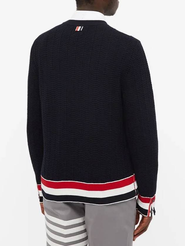 Men's Textured Crew Neck Knit Top Navy - THOM BROWNE - BALAAN 5