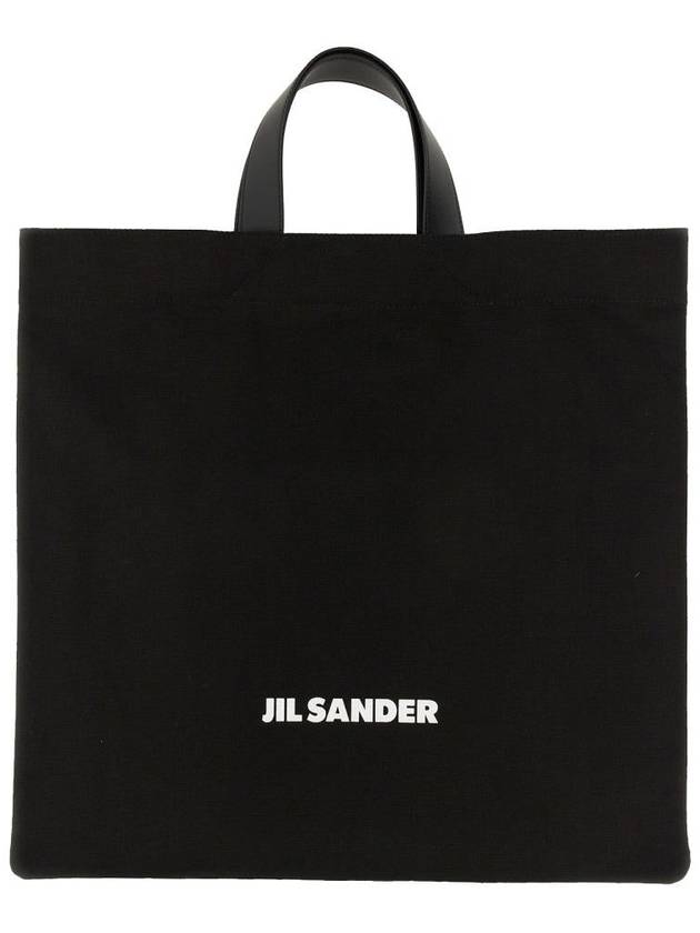 Logo Print Square Canvas Tote Bag Black - JIL SANDER - BALAAN 2