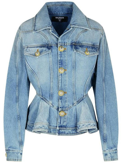 peplum denim jacket blue - BALMAIN - BALAAN 2