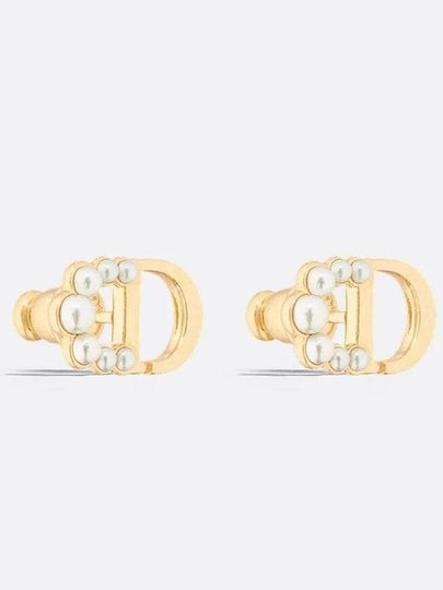 Petit CD Mini Stud Earrings Gold Finish Metal White - DIOR - BALAAN 2