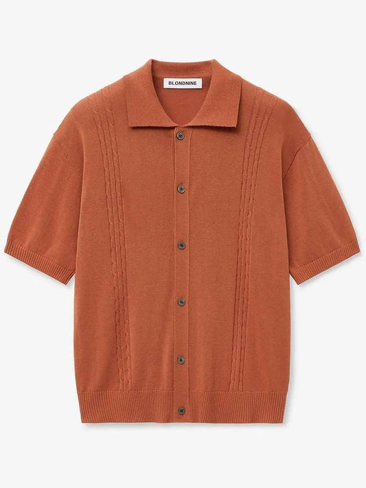 Soft cable collar short sleeve cardigan_orange - BLONDNINE - BALAAN 1