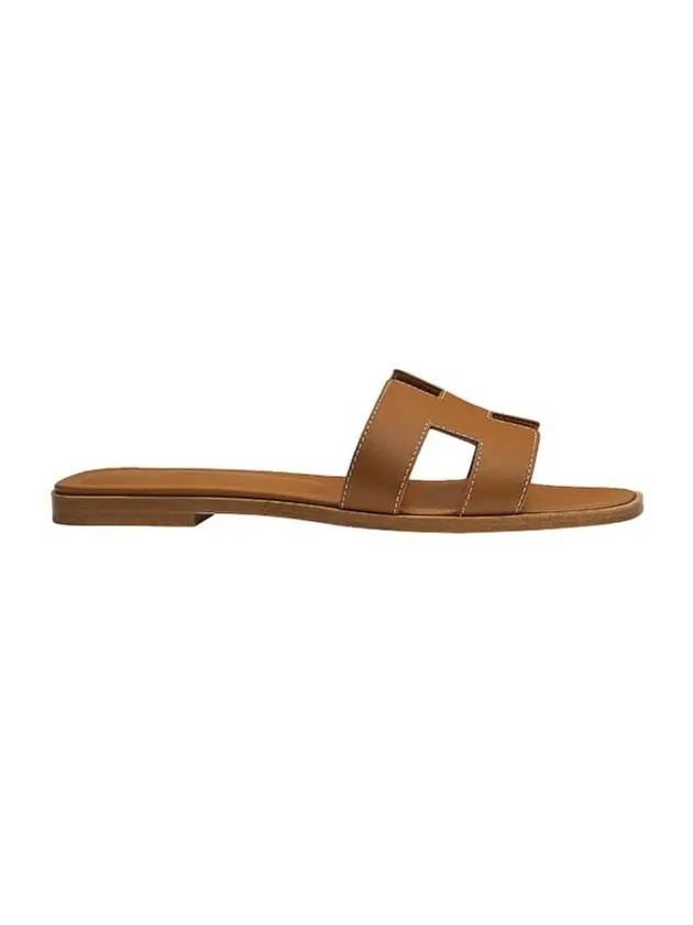 Oran Calfskin Slippers Gold Piqures Ecrues - HERMES - BALAAN 1