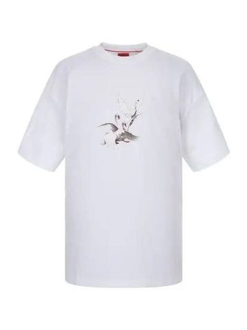 HUGO LES BENJAMI Army NS Swan graphic short sleeve t shirt overfit 50527053 100 - HUGO BOSS - BALAAN 1