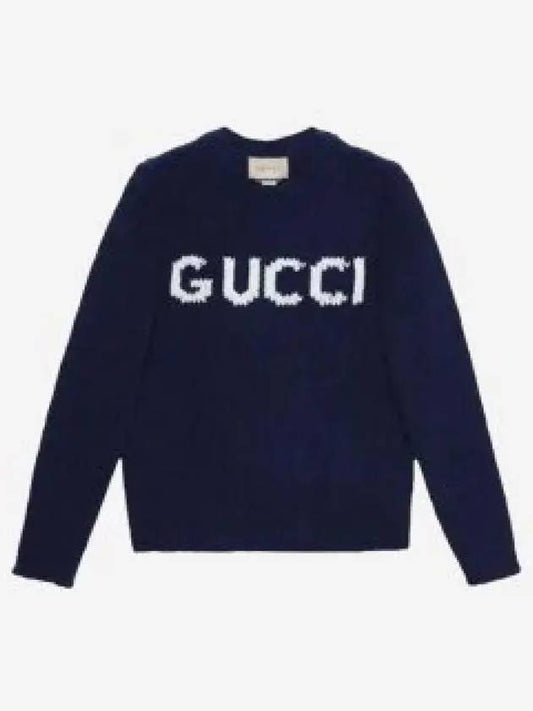 Logo Intarsia Wool Knit Top Navy - GUCCI - BALAAN 2