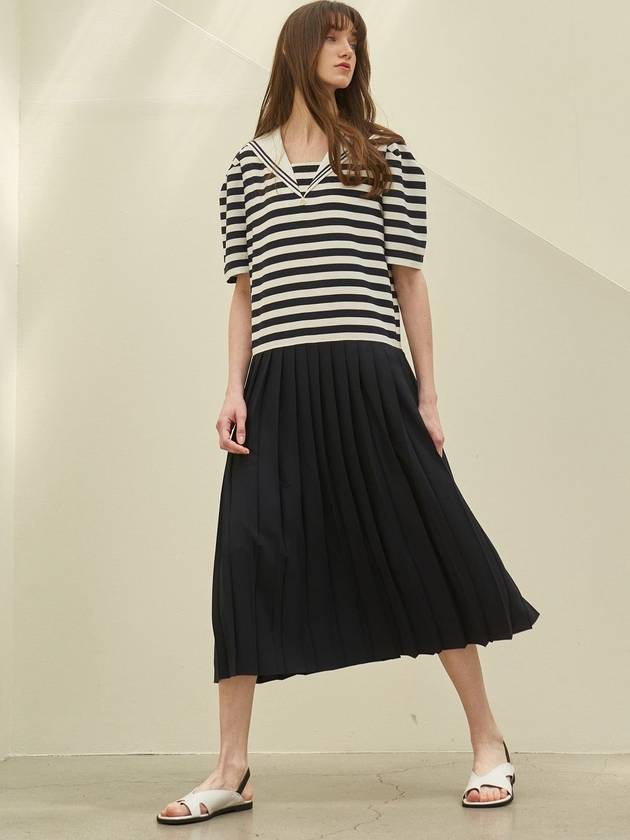 sailor collar pleated dress_navy stripe - MITTE - BALAAN 6