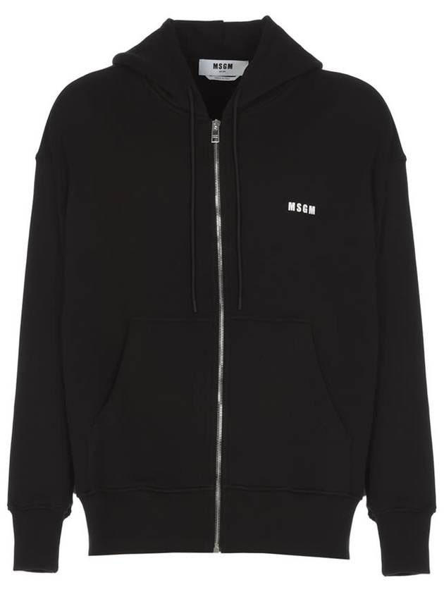 Micro Logo Cotton Zip Up Hoodie Black - MSGM - BALAAN 6