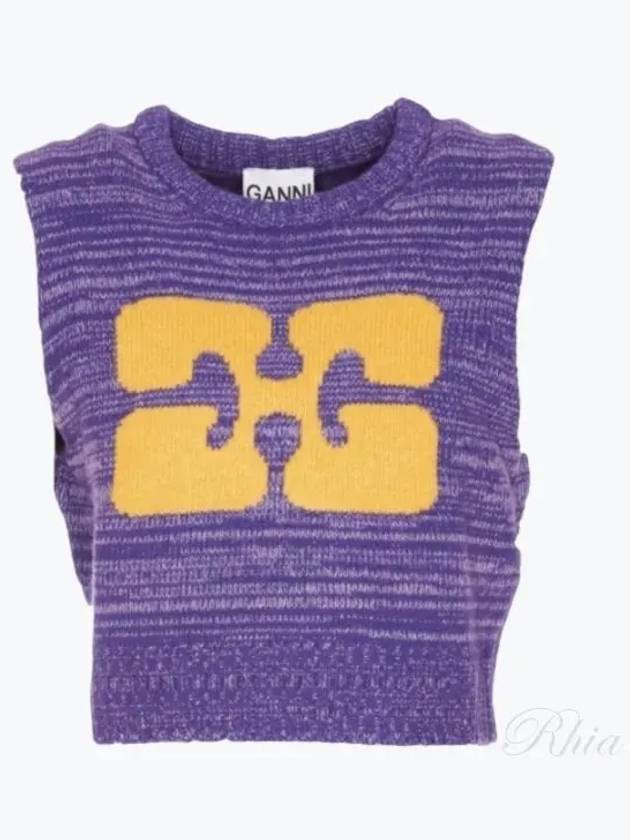 Logo Graphic Cropped Wool Vest Purple - GANNI - BALAAN 2