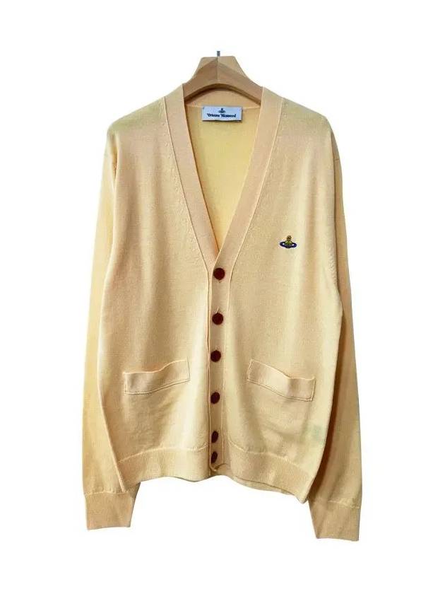 Men's Logo Wool V-Neck Cardigan Yellow - VIVIENNE WESTWOOD - BALAAN 3