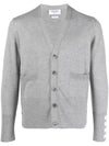 Men's Fine Merino Wool 4 Bar Cuff V-Neck Cardigan Grey - THOM BROWNE - BALAAN 2