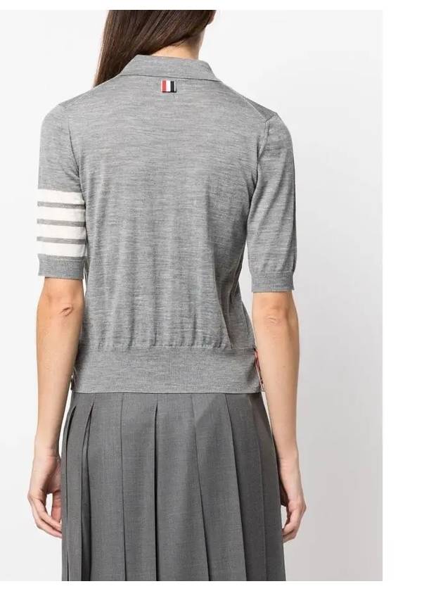 Women's Diagonal Striped Relaxed Fit Wool Polo Shirt Light Grey - THOM BROWNE - BALAAN 6