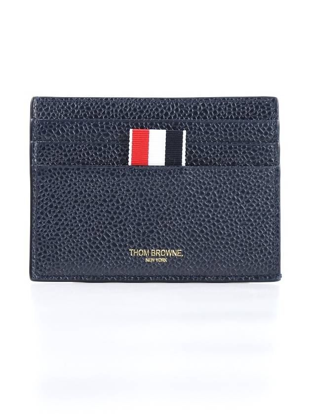 Pebble Calfskin 4-Bar Applique Note Card Wallet Navy - THOM BROWNE - BALAAN 2