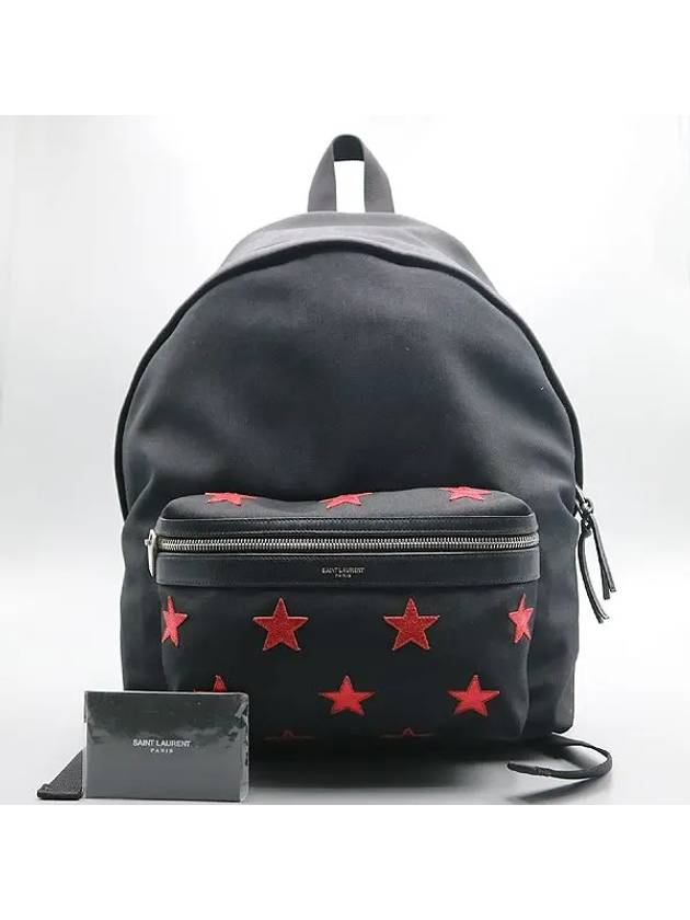 437087 Black Fabric Star Backpack - SAINT LAURENT - BALAAN 1