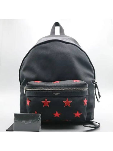 437087 Black Fabric Star Backpack - SAINT LAURENT - BALAAN 1