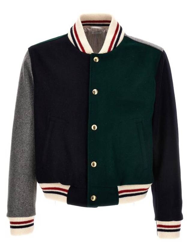 Funmix Melton Wool Bomber Jacket Green Blue - THOM BROWNE - BALAAN 1