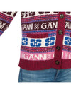 Intarsia Logo V-Neck Wool Mix Cardigan Pink - GANNI - BALAAN 7