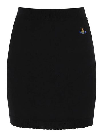 Women's ORB Logo Embroidered Knit H-Line Skirt Black - VIVIENNE WESTWOOD - BALAAN.