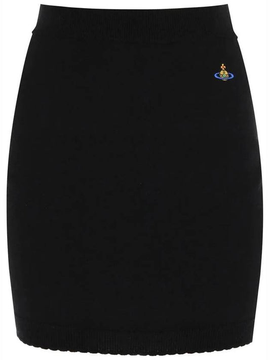 Women's ORB Logo Embroidered Knit H-Line Skirt Black - VIVIENNE WESTWOOD - BALAAN 1