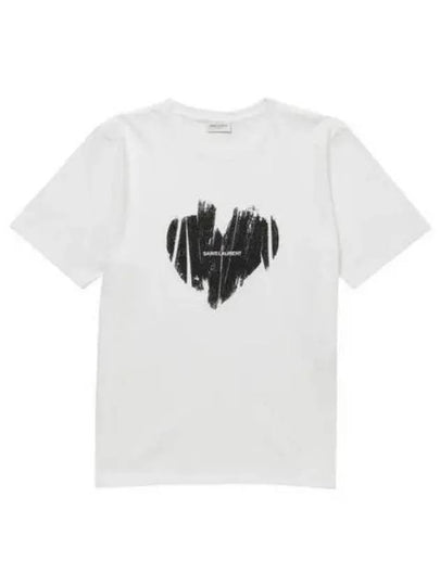 Heart Print Short Sleeve T-Shirt White - SAINT LAURENT - BALAAN 2