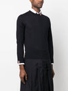 Intarsia Stitch Crew Neck Merino Wool Knit Top Navy - THOM BROWNE - BALAAN 4