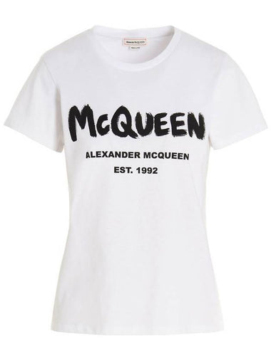 WoMen's Graffiti Logo Short Sleeve T-Shirt White - ALEXANDER MCQUEEN - BALAAN 1