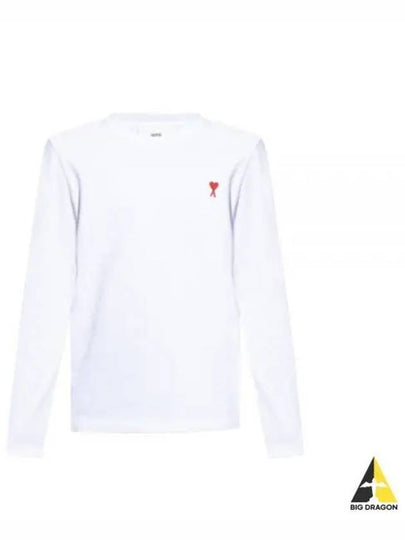 Chain Stitch Heart Logo Long Sleeve T-Shirt White - AMI - BALAAN 2