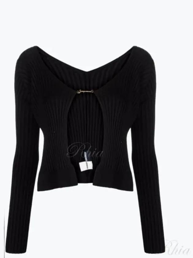 La Maille Pralu Longue Micro Charm Logo Cardigan Black - JACQUEMUS - BALAAN 2