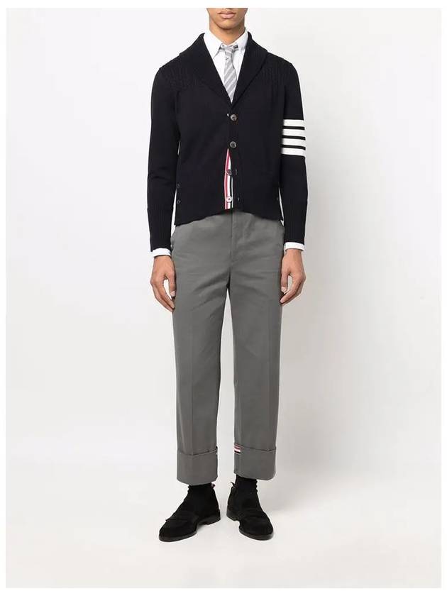 Men's Jersey Stitched Shawl Collar Cardigan Navy - THOM BROWNE - BALAAN 4