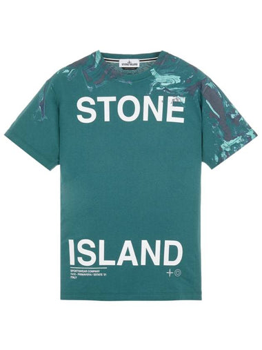 Logo Marvel Print Round Short Sleeve T-Shirt Green - STONE ISLAND - BALAAN 1