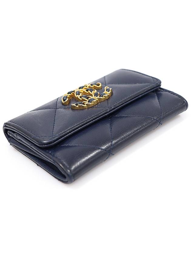 AP1790 Navy Lambskin Gold CC Logo 19 Flap Card Wallet 30s - CHANEL - BALAAN 4