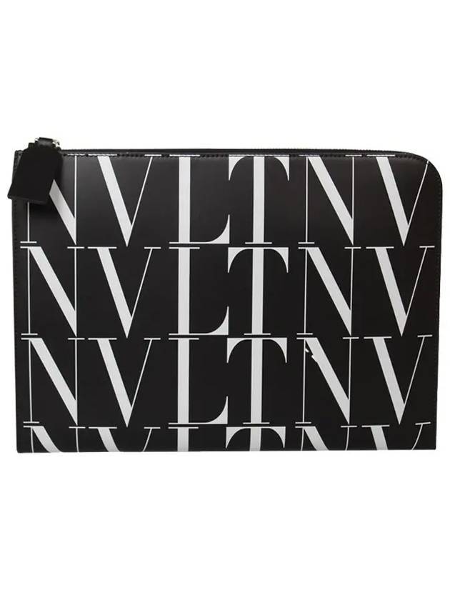 All Over VLTN Logo Clutch Bag Black - VALENTINO - BALAAN.