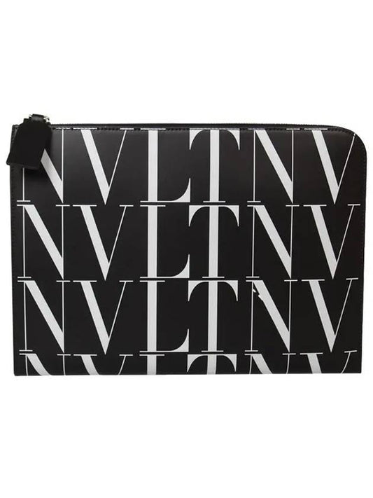 All Over VLTN Logo Clutch Bag Black - VALENTINO - BALAAN 1