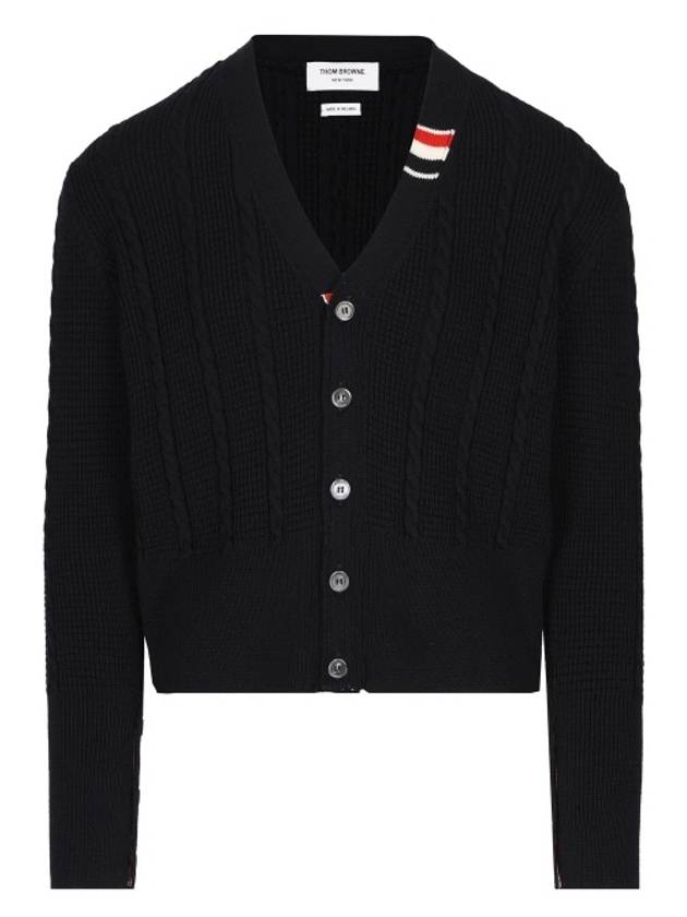 Cable Knitwear Virgin Wool Cardigan Navy - THOM BROWNE - BALAAN 2