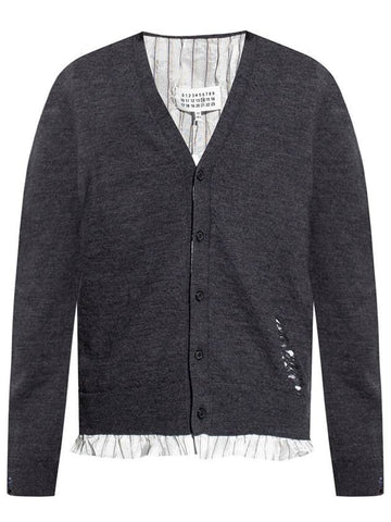 V-neck Stitched Logo Wool Cardigan Grey - MAISON MARGIELA - BALAAN 1