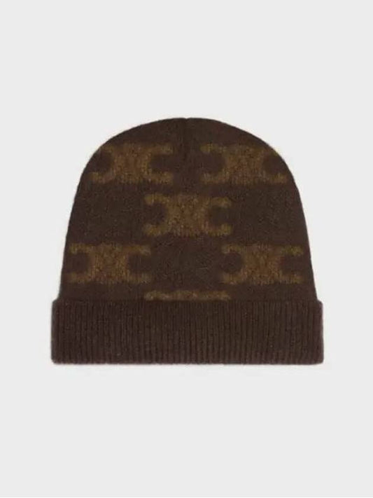 Triomphe Monogram Wool Cashmere Beanie Brown - CELINE - BALAAN 2