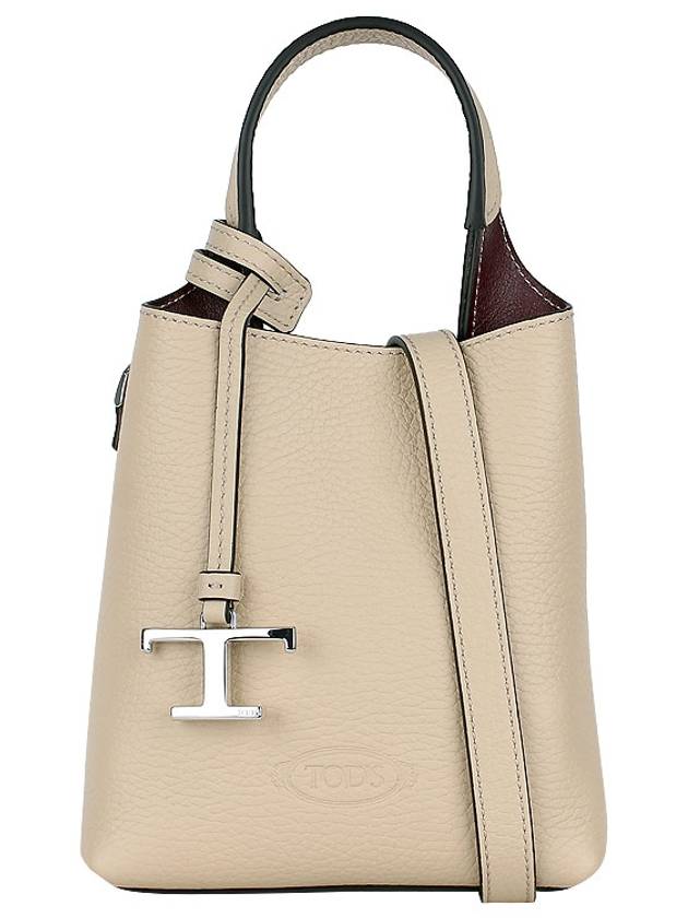 Micro Leather Mini Tote Bag Beige - TOD'S - BALAAN 3