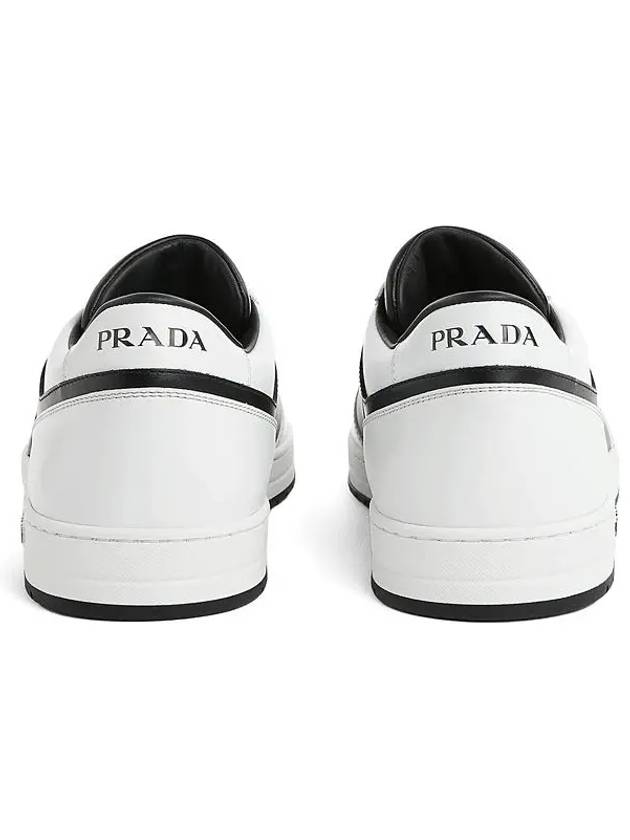 Men's Downtown Triangle Logo Leather Low Top Sneakers Black White - PRADA - BALAAN 5