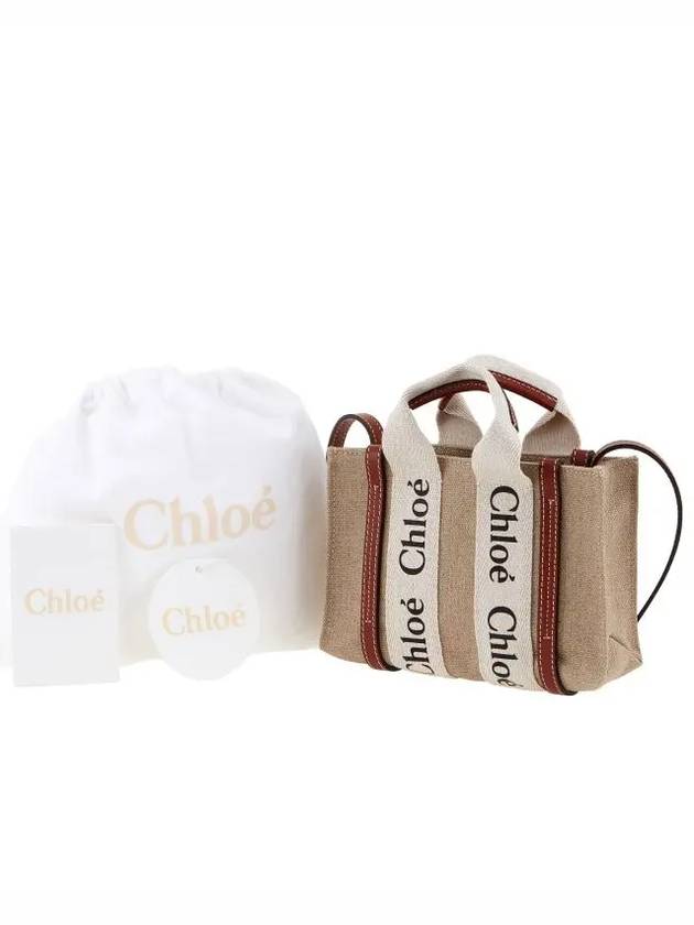 Woody Linen Canvas Calfskin Tote Bag White Brown - CHLOE - BALAAN 5