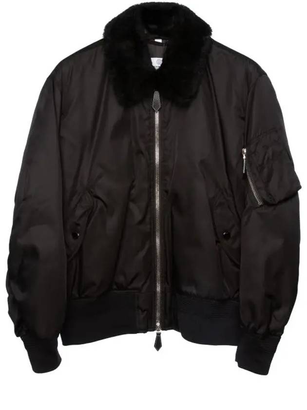 Detachable Shearling Collar Bomber Jacket Black - BURBERRY - BALAAN 8