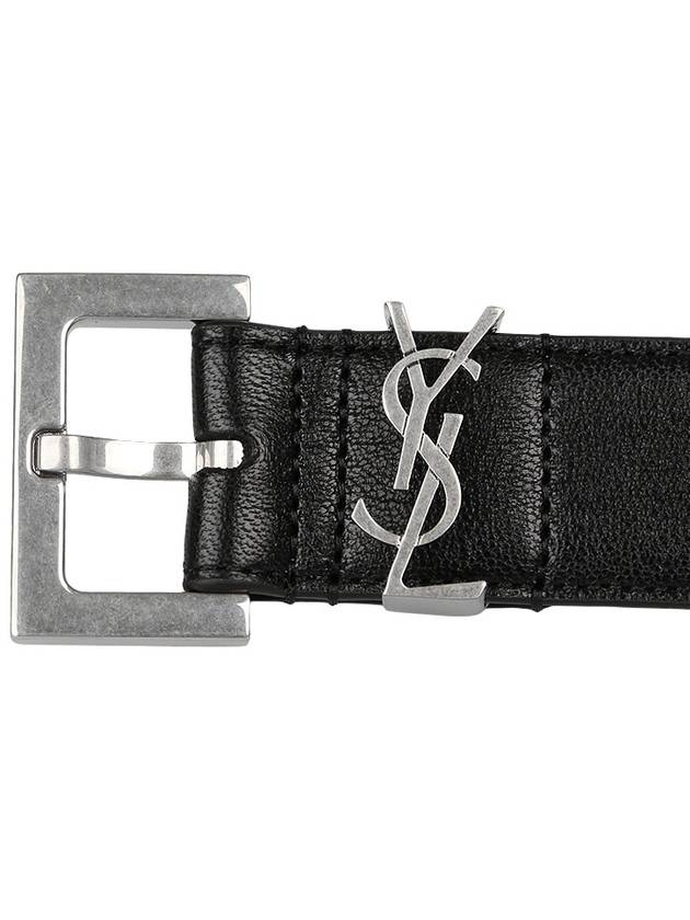 Silver Hardware Monogram Buckle Leather Belt Black - SAINT LAURENT - BALAAN 6